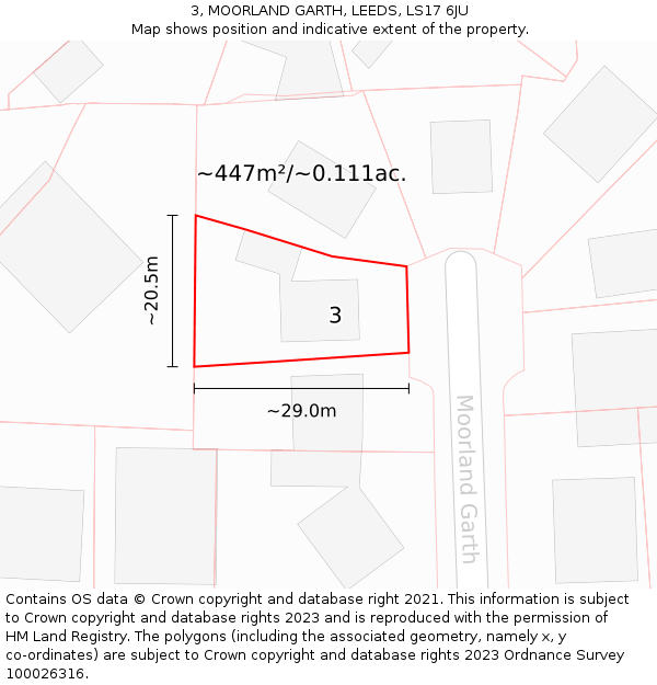 3, MOORLAND GARTH, LEEDS, LS17 6JU: Plot and title map