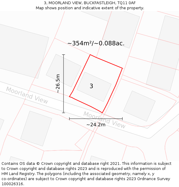3, MOORLAND VIEW, BUCKFASTLEIGH, TQ11 0AF: Plot and title map