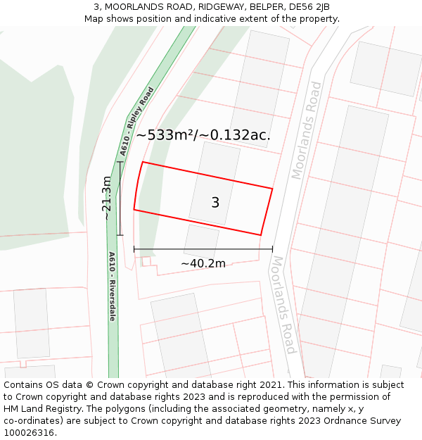 3, MOORLANDS ROAD, RIDGEWAY, BELPER, DE56 2JB: Plot and title map