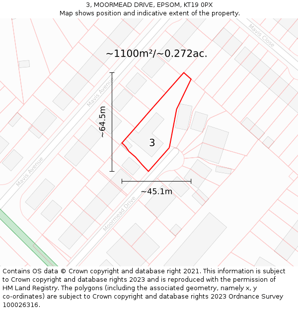3, MOORMEAD DRIVE, EPSOM, KT19 0PX: Plot and title map