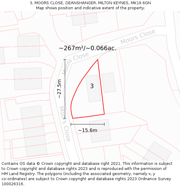 3, MOORS CLOSE, DEANSHANGER, MILTON KEYNES, MK19 6GN: Plot and title map