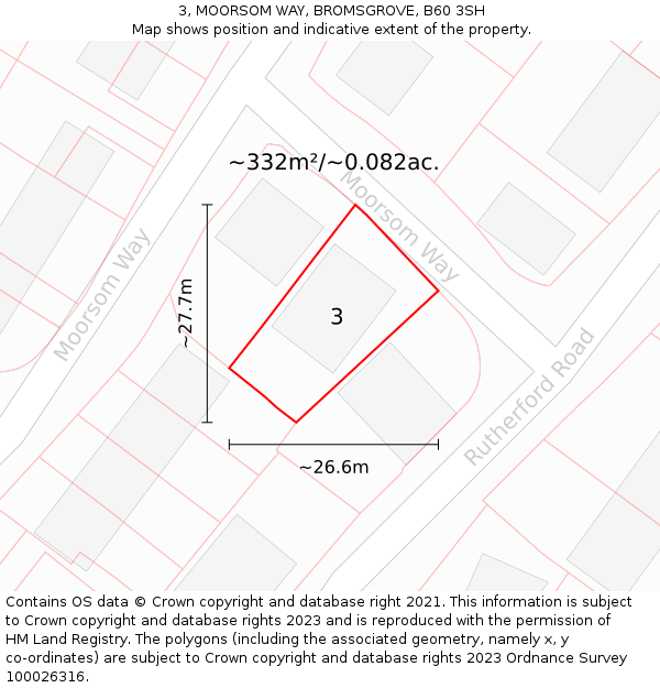3, MOORSOM WAY, BROMSGROVE, B60 3SH: Plot and title map