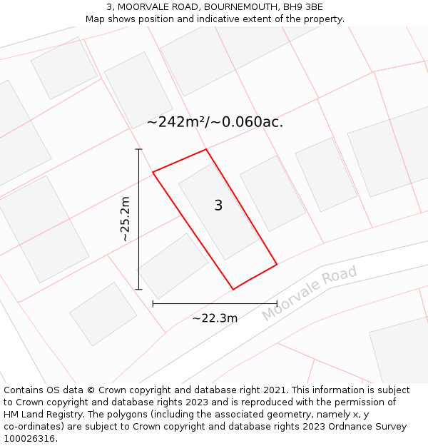 3, MOORVALE ROAD, BOURNEMOUTH, BH9 3BE: Plot and title map