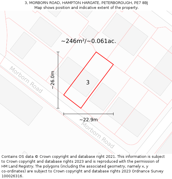 3, MORBORN ROAD, HAMPTON HARGATE, PETERBOROUGH, PE7 8BJ: Plot and title map