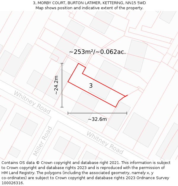 3, MORBY COURT, BURTON LATIMER, KETTERING, NN15 5WD: Plot and title map