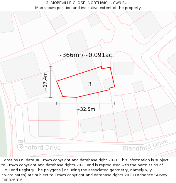 3, MOREVILLE CLOSE, NORTHWICH, CW9 8UH: Plot and title map