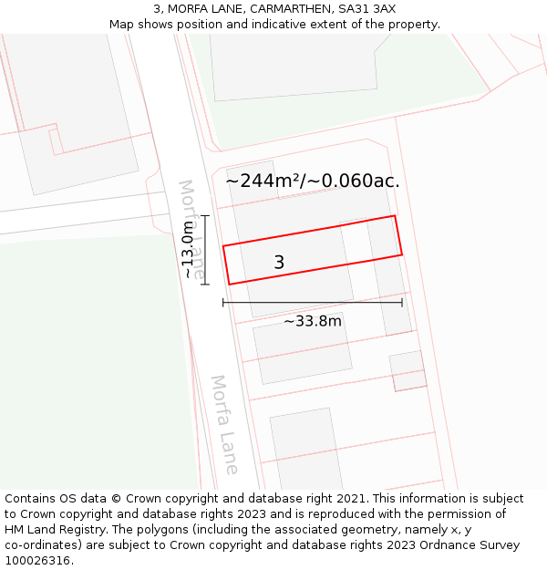 3, MORFA LANE, CARMARTHEN, SA31 3AX: Plot and title map