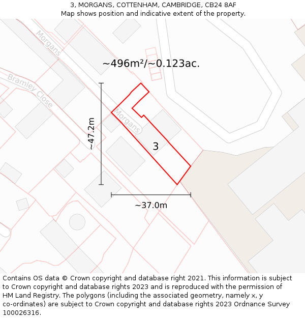 3, MORGANS, COTTENHAM, CAMBRIDGE, CB24 8AF: Plot and title map