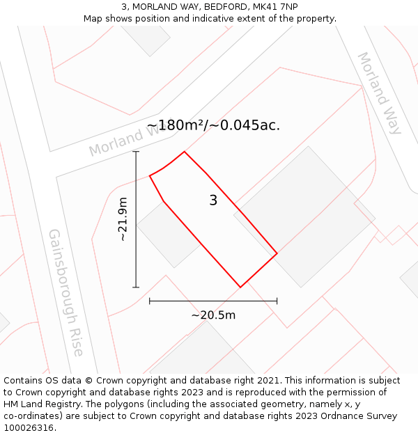 3, MORLAND WAY, BEDFORD, MK41 7NP: Plot and title map