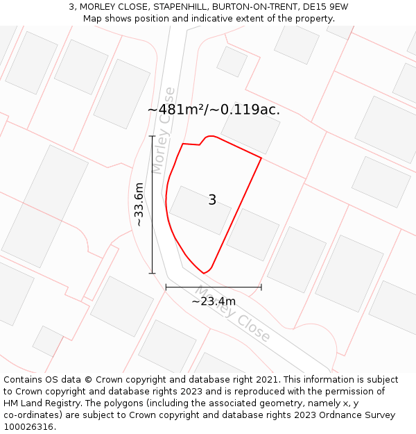 3, MORLEY CLOSE, STAPENHILL, BURTON-ON-TRENT, DE15 9EW: Plot and title map
