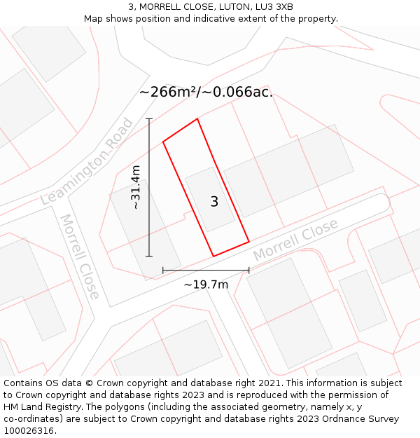 3, MORRELL CLOSE, LUTON, LU3 3XB: Plot and title map