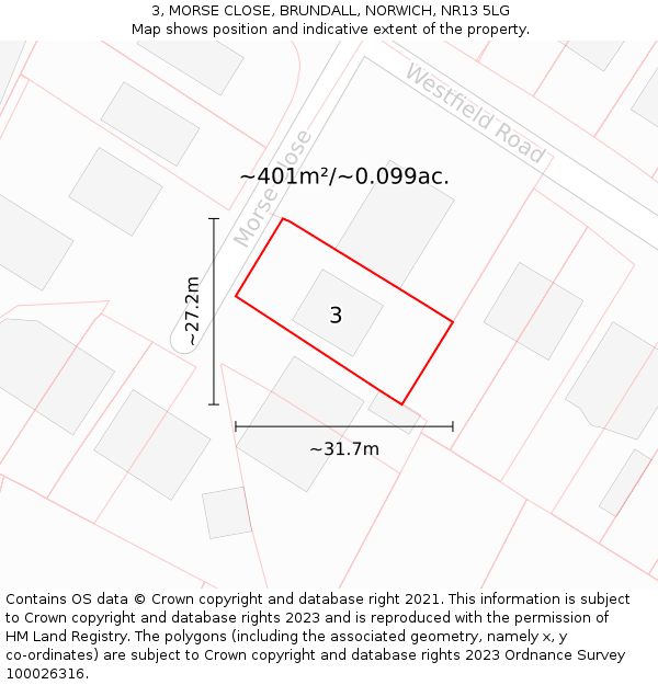 3, MORSE CLOSE, BRUNDALL, NORWICH, NR13 5LG: Plot and title map