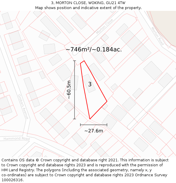 3, MORTON CLOSE, WOKING, GU21 4TW: Plot and title map
