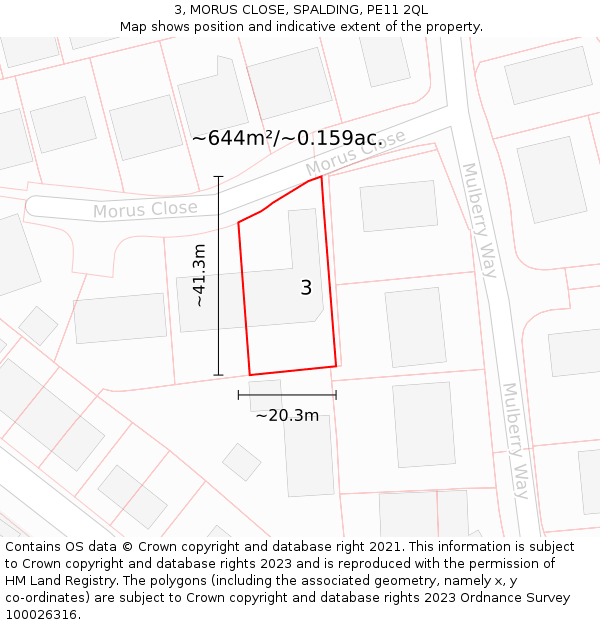 3, MORUS CLOSE, SPALDING, PE11 2QL: Plot and title map