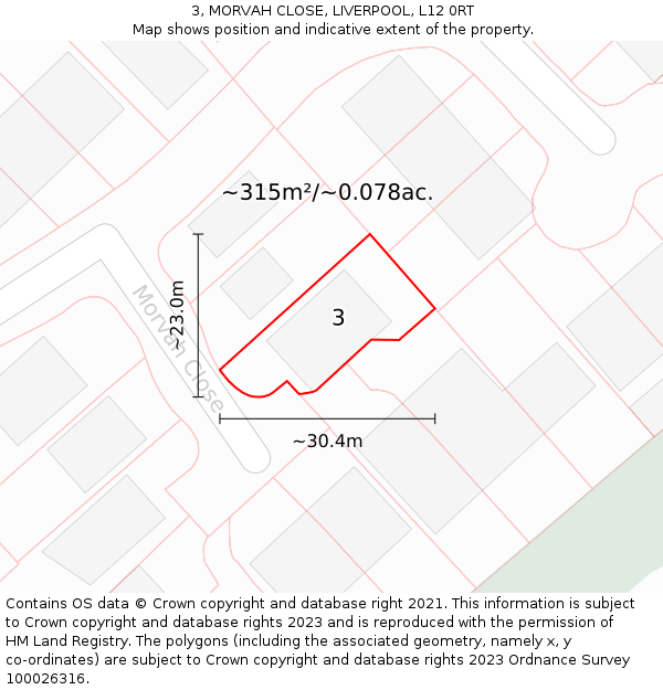 3, MORVAH CLOSE, LIVERPOOL, L12 0RT: Plot and title map