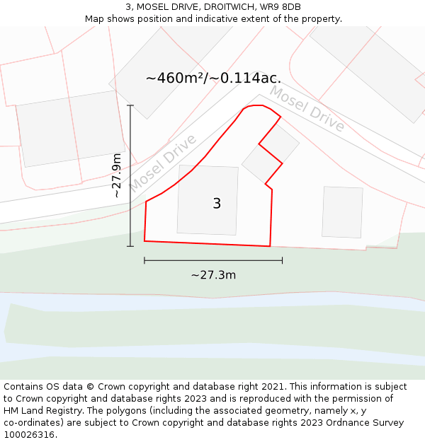 3, MOSEL DRIVE, DROITWICH, WR9 8DB: Plot and title map