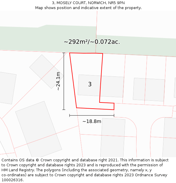 3, MOSELY COURT, NORWICH, NR5 9PN: Plot and title map