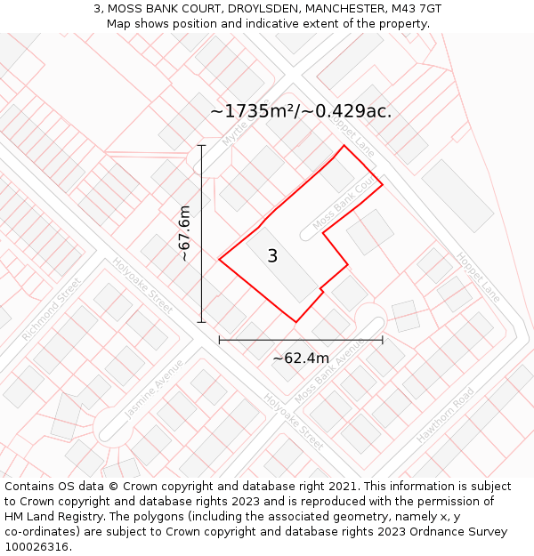 3, MOSS BANK COURT, DROYLSDEN, MANCHESTER, M43 7GT: Plot and title map