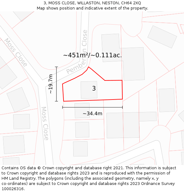 3, MOSS CLOSE, WILLASTON, NESTON, CH64 2XQ: Plot and title map
