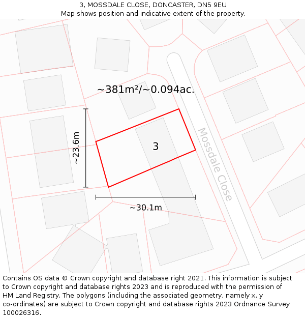 3, MOSSDALE CLOSE, DONCASTER, DN5 9EU: Plot and title map