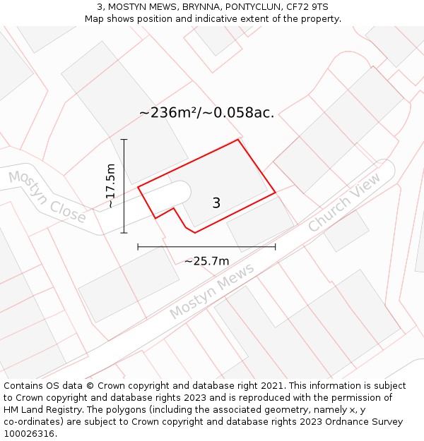 3, MOSTYN MEWS, BRYNNA, PONTYCLUN, CF72 9TS: Plot and title map