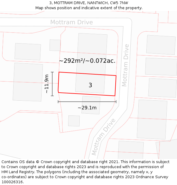 3, MOTTRAM DRIVE, NANTWICH, CW5 7NW: Plot and title map
