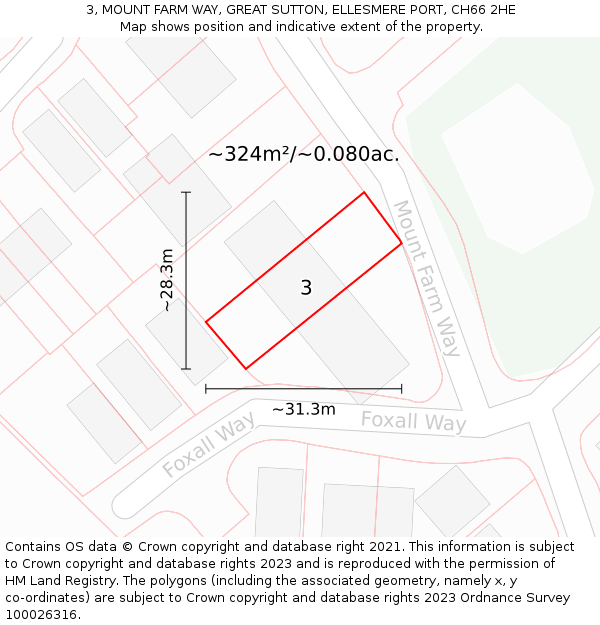 3, MOUNT FARM WAY, GREAT SUTTON, ELLESMERE PORT, CH66 2HE: Plot and title map