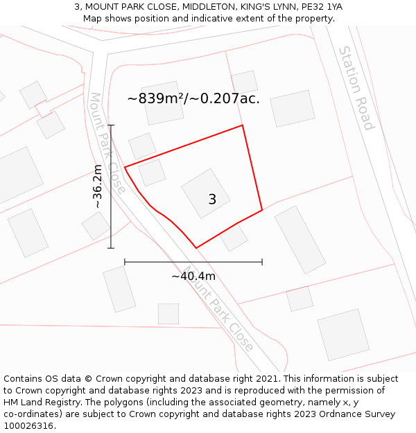 3, MOUNT PARK CLOSE, MIDDLETON, KING'S LYNN, PE32 1YA: Plot and title map