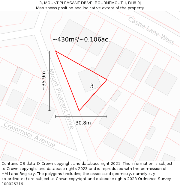 3, MOUNT PLEASANT DRIVE, BOURNEMOUTH, BH8 9JJ: Plot and title map