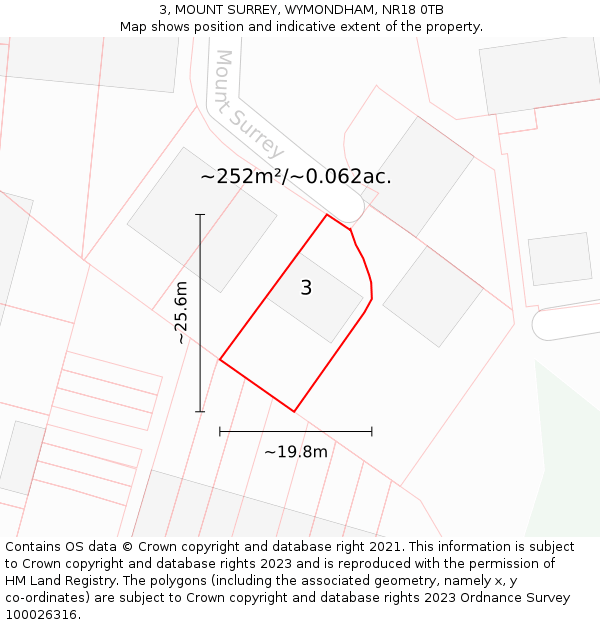 3, MOUNT SURREY, WYMONDHAM, NR18 0TB: Plot and title map