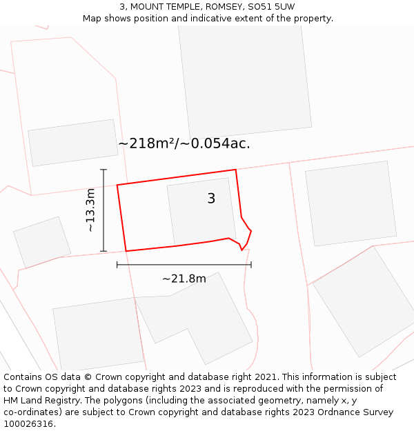 3, MOUNT TEMPLE, ROMSEY, SO51 5UW: Plot and title map