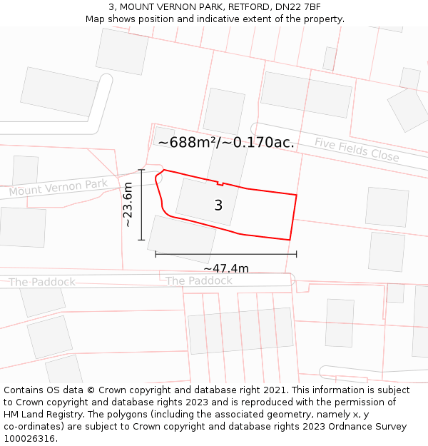 3, MOUNT VERNON PARK, RETFORD, DN22 7BF: Plot and title map