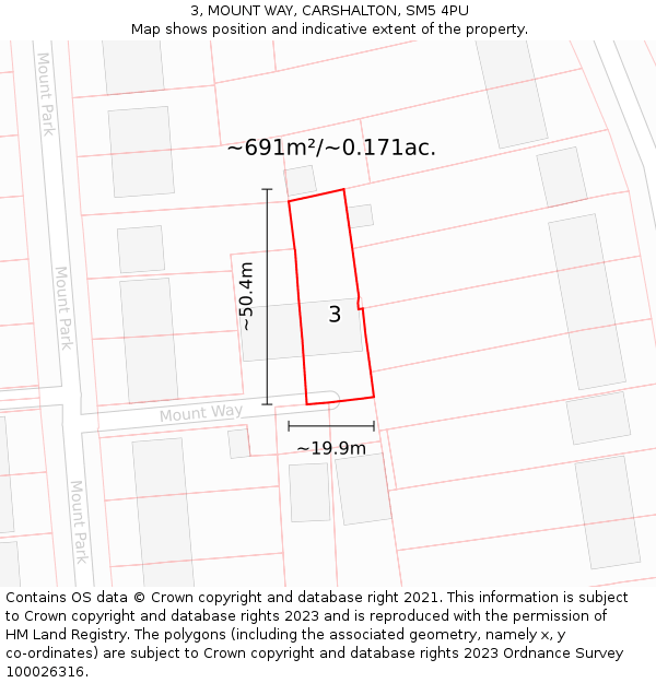 3, MOUNT WAY, CARSHALTON, SM5 4PU: Plot and title map