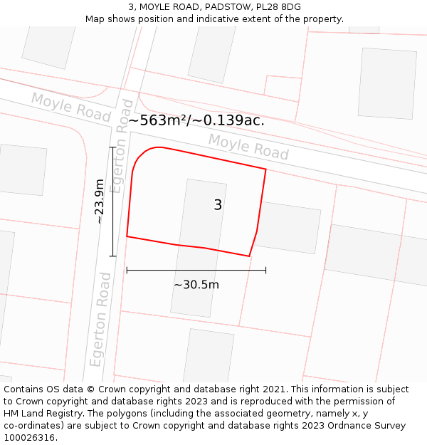 3, MOYLE ROAD, PADSTOW, PL28 8DG: Plot and title map