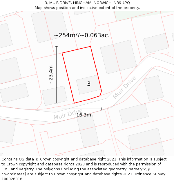 3, MUIR DRIVE, HINGHAM, NORWICH, NR9 4PQ: Plot and title map