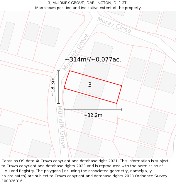 3, MUIRKIRK GROVE, DARLINGTON, DL1 3TL: Plot and title map