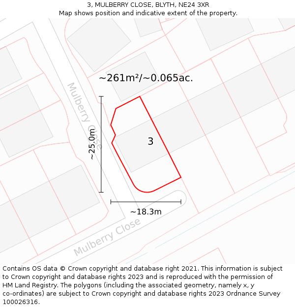 3, MULBERRY CLOSE, BLYTH, NE24 3XR: Plot and title map