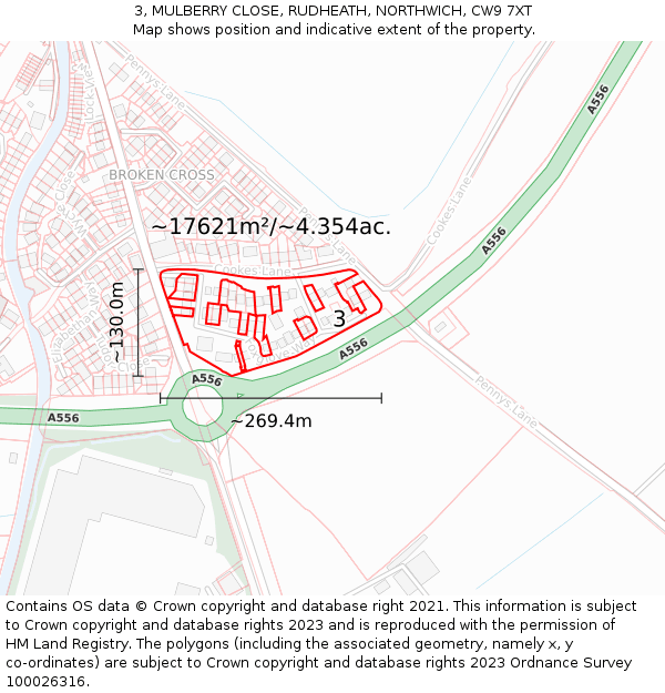 3, MULBERRY CLOSE, RUDHEATH, NORTHWICH, CW9 7XT: Plot and title map