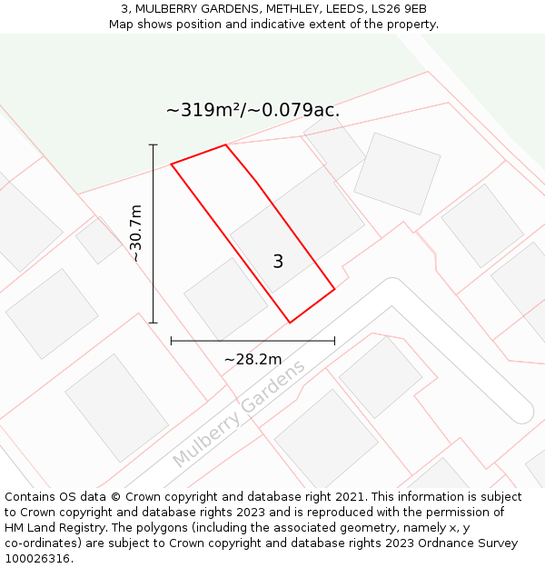 3, MULBERRY GARDENS, METHLEY, LEEDS, LS26 9EB: Plot and title map