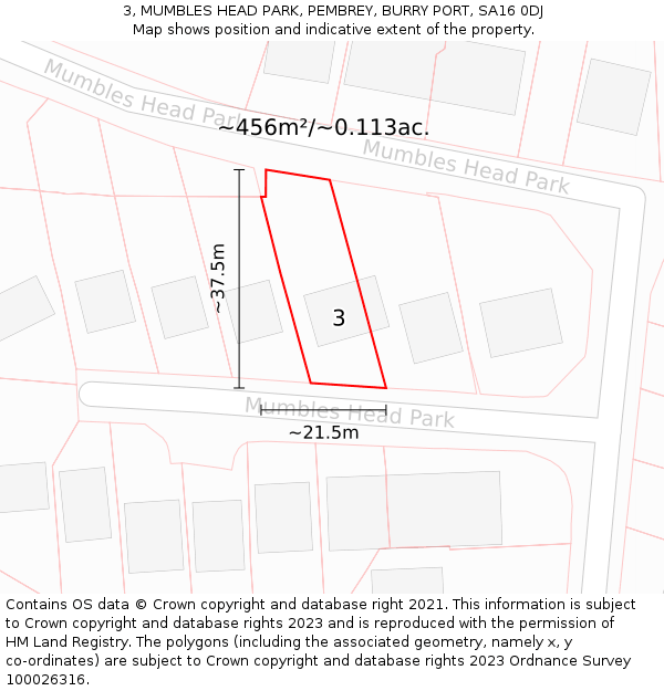 3, MUMBLES HEAD PARK, PEMBREY, BURRY PORT, SA16 0DJ: Plot and title map