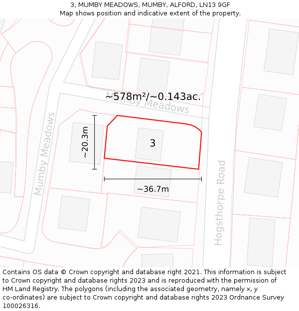 3, MUMBY MEADOWS, MUMBY, ALFORD, LN13 9GF: Plot and title map