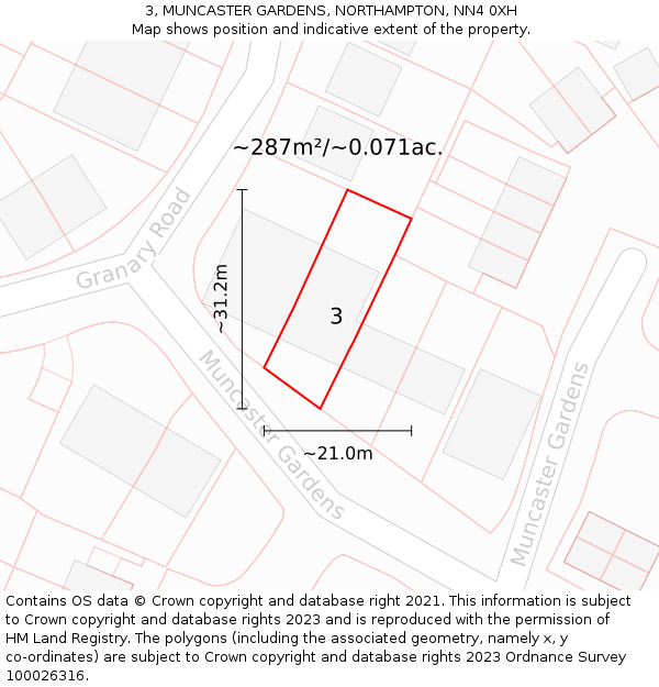 3, MUNCASTER GARDENS, NORTHAMPTON, NN4 0XH: Plot and title map