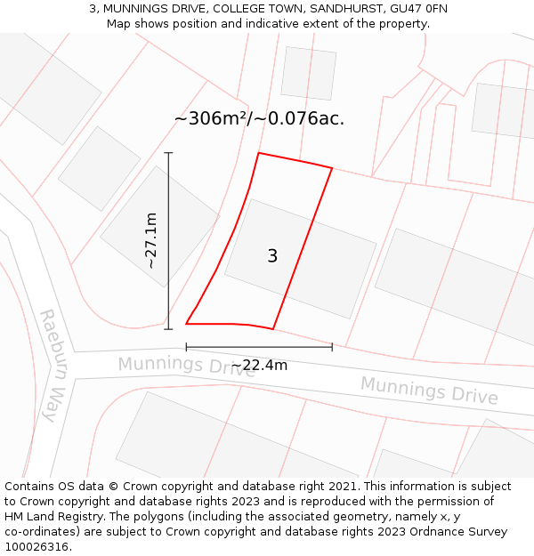 3, MUNNINGS DRIVE, COLLEGE TOWN, SANDHURST, GU47 0FN: Plot and title map