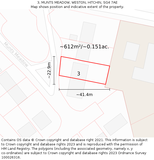 3, MUNTS MEADOW, WESTON, HITCHIN, SG4 7AE: Plot and title map