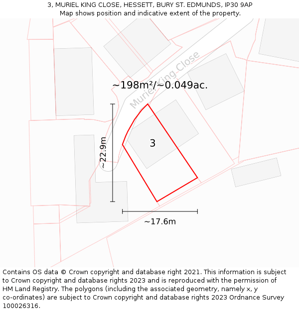 3, MURIEL KING CLOSE, HESSETT, BURY ST. EDMUNDS, IP30 9AP: Plot and title map