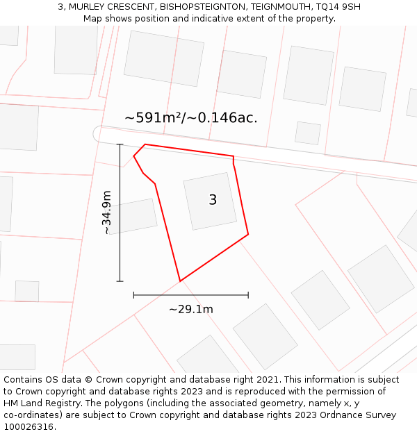 3, MURLEY CRESCENT, BISHOPSTEIGNTON, TEIGNMOUTH, TQ14 9SH: Plot and title map