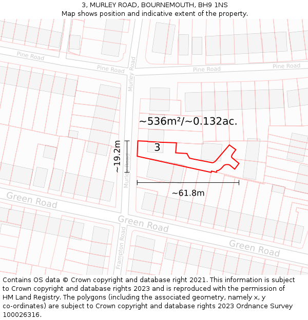 3, MURLEY ROAD, BOURNEMOUTH, BH9 1NS: Plot and title map