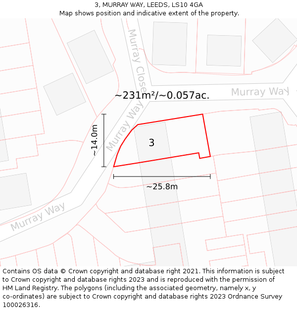 3, MURRAY WAY, LEEDS, LS10 4GA: Plot and title map