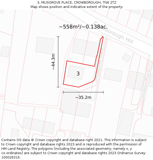 3, MUSGROVE PLACE, CROWBOROUGH, TN6 2TZ: Plot and title map