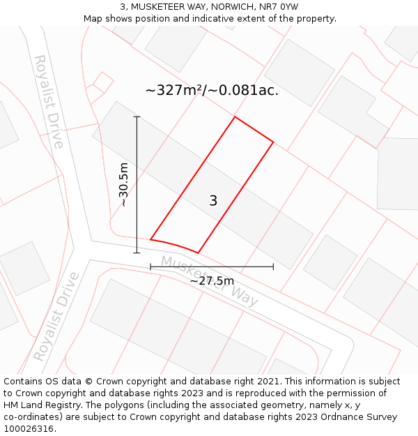 3, MUSKETEER WAY, NORWICH, NR7 0YW: Plot and title map